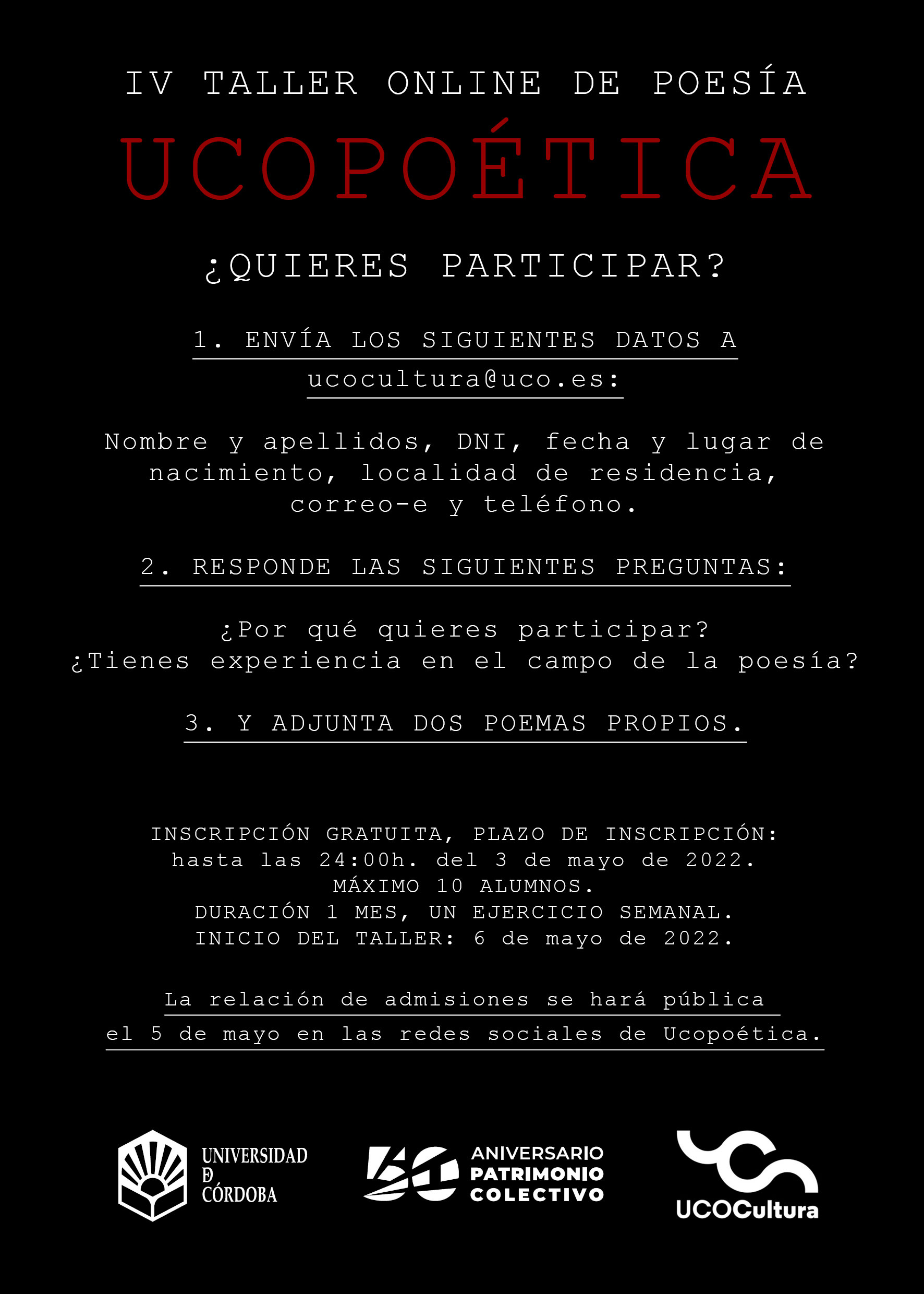 tarjeta IV taller online de poesa