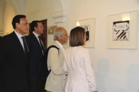 De izquierda a derecha, Jos Carlos Gmez, Eulalio  Fernndez, Andrs Rbago 'El Roto' e Isabel Ambrosio, durante su recorrido por la exposicin de las Galeras Cardenal Salazar