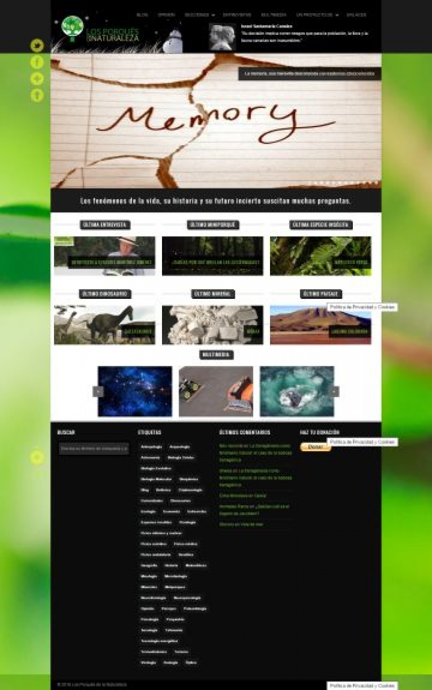 La web de divulgación científica Los Porqués de la Naturaleza, candidata en la categoría de Medio Ambiente en los premios 20Blogs